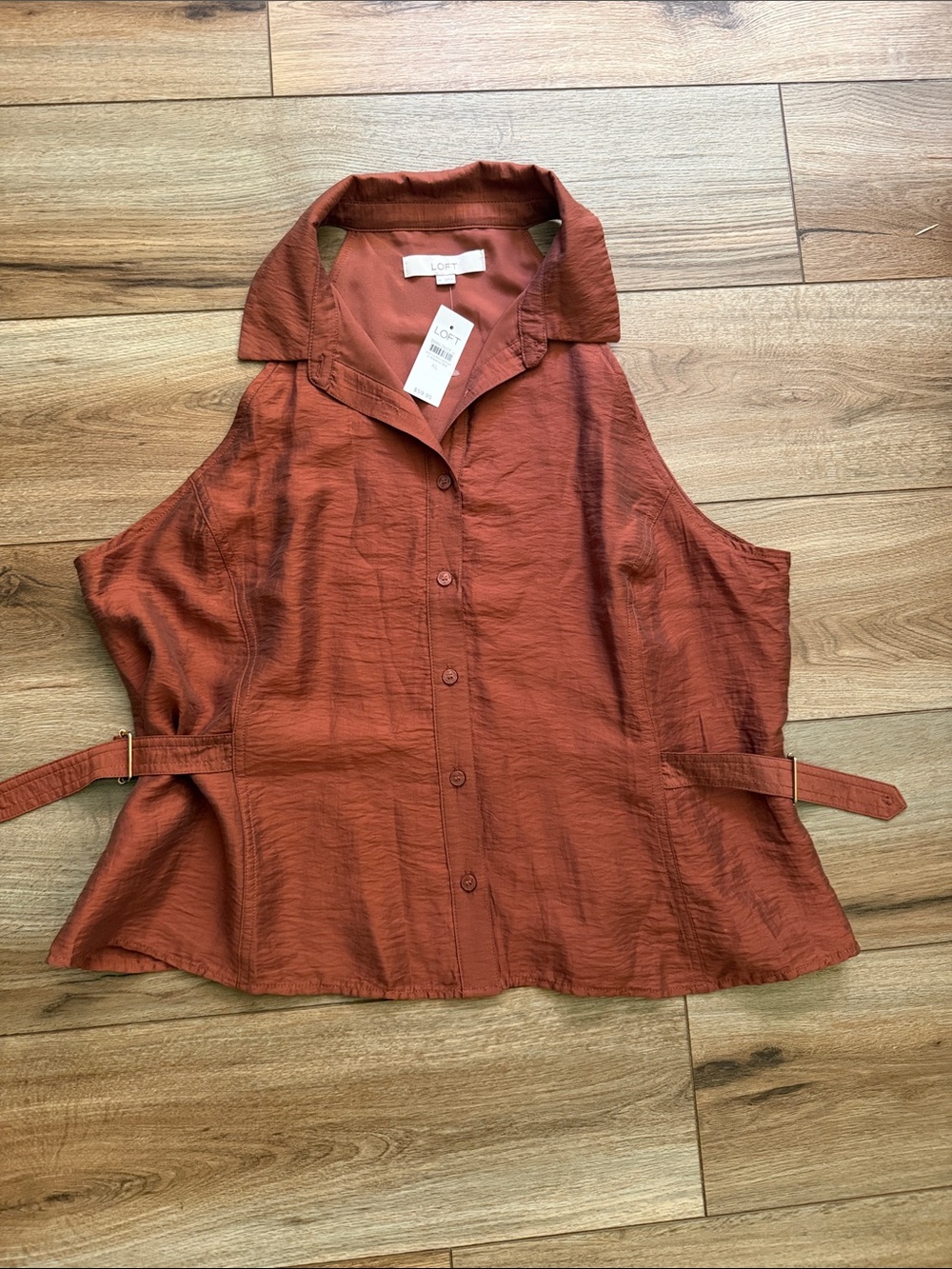 LOFT Rust Orange Sleeveless Collared Button-Front Top